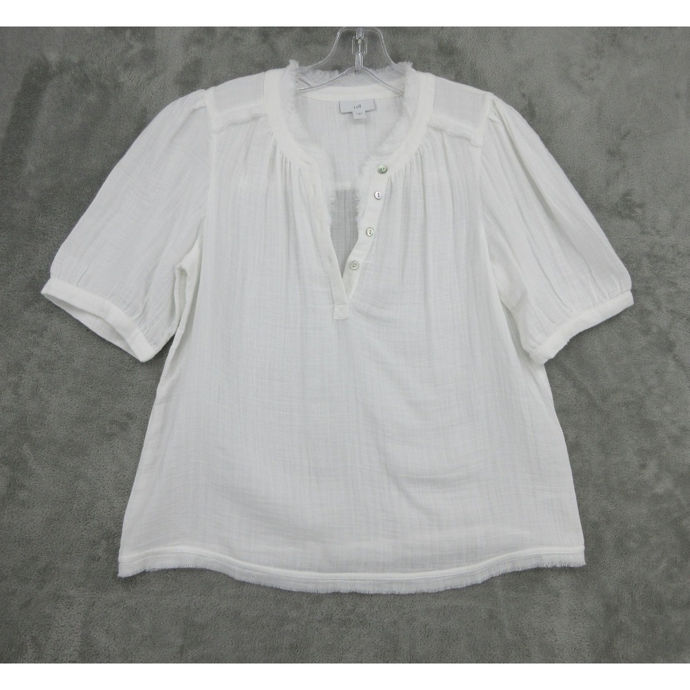 J Jill Top Womens Size S White Gauze Frayed Hem Relaxed Boxy Coastal Boho White